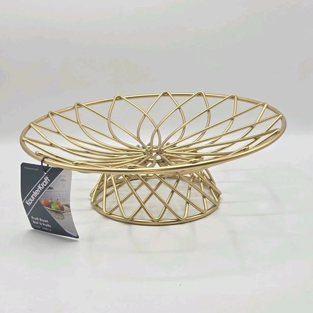 Kounter Kraft 12in Wire Metal Fruit Basket Decorative Pedestal Centerpiece Bowl